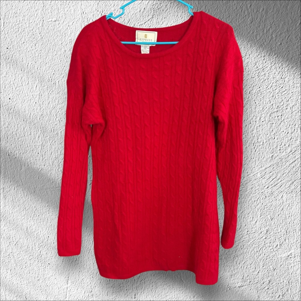 Vintage Express Cable Knit Sweater Red Rabbit Hair and Wool Blend Size Large